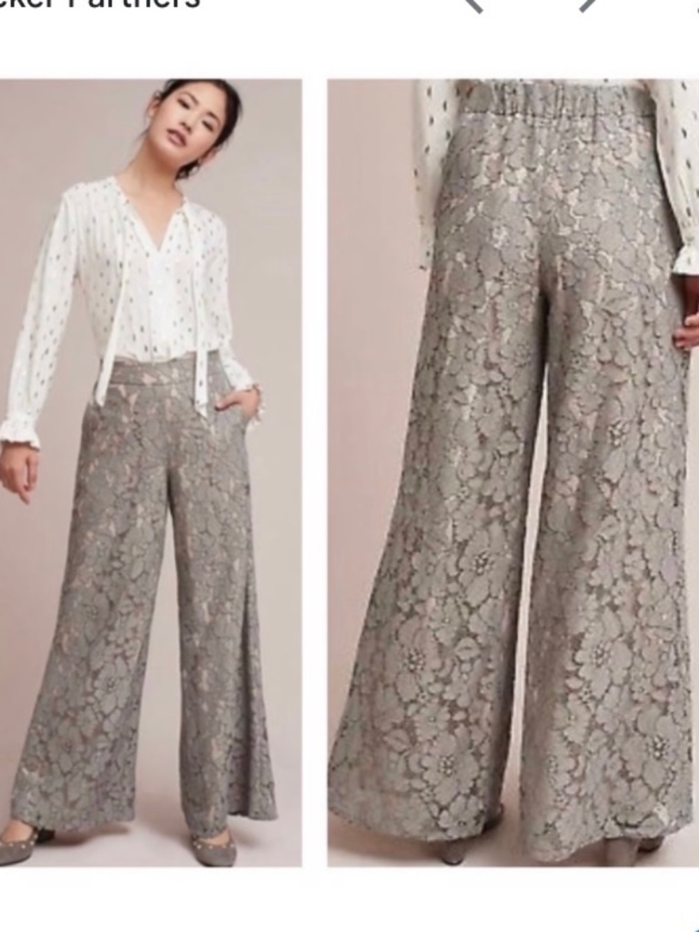 Anthropologie Feather Bone Viivi Lace Overlay High Waist Palazzo Pants SZ XS